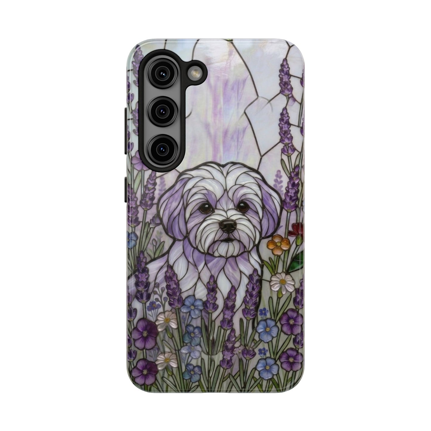 Maltese Stained Glass Style Tough Case — Lavender Floral Theme