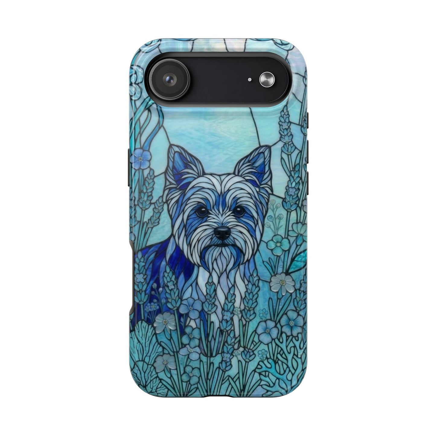 Yorkie Stained Glass Style Tough Case — Ocean Blue Theme