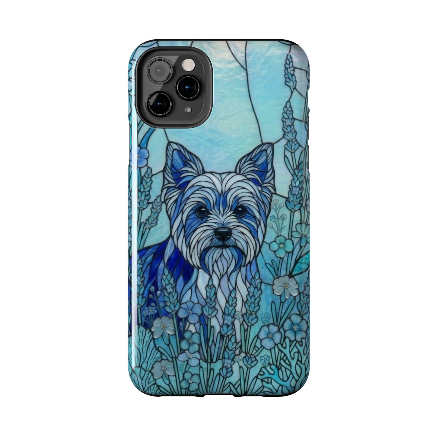 Yorkie Stained Glass Style Tough Case — Ocean Blue Theme