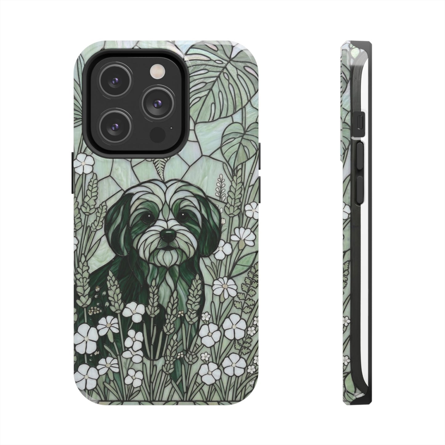 Maltese Stained Glass Style Tough Case — Botanical Green Theme