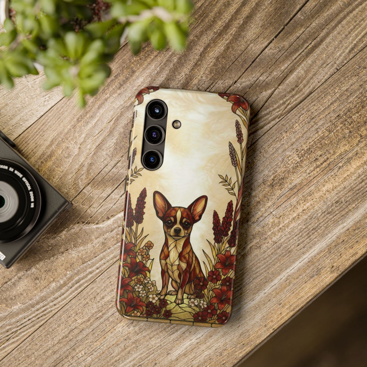 Chihuahua Stained Glass Style Tough Case — Fire & Gold Theme