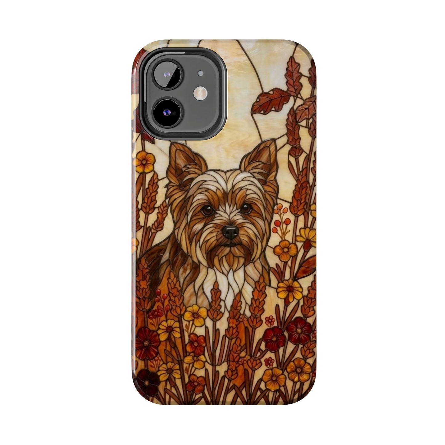 Yorkie Stained Glass Style Tough Case — Autumn Warmth Theme