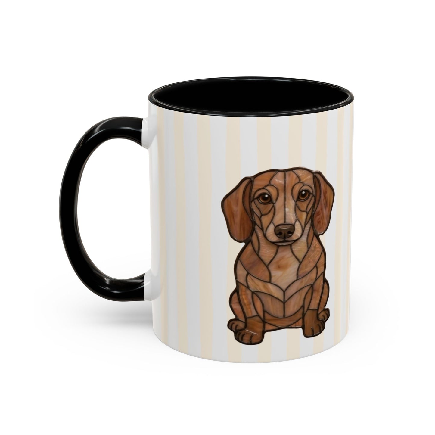 Cute Light Beige Striped Dachshund Ceramic Cup