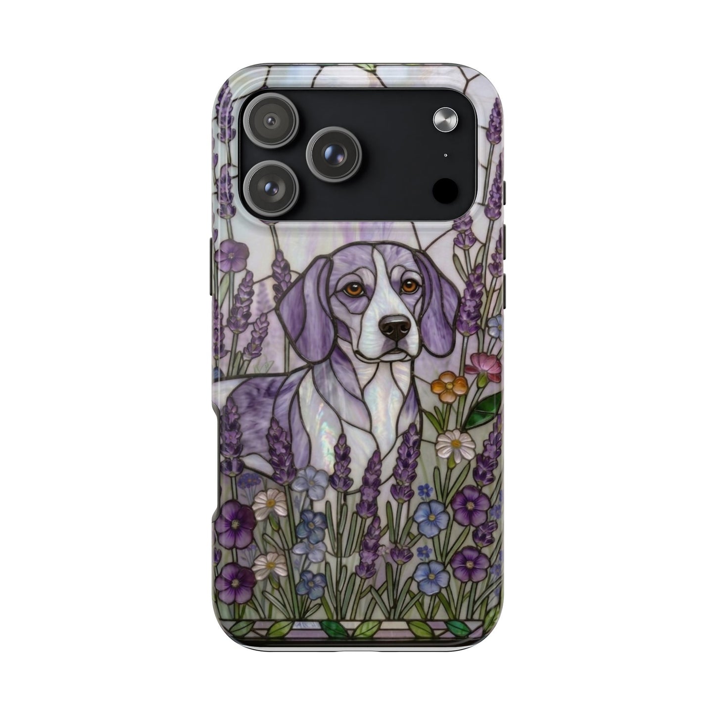 Beagle Stained Glass Style Tough Case — Lavender Floral Theme