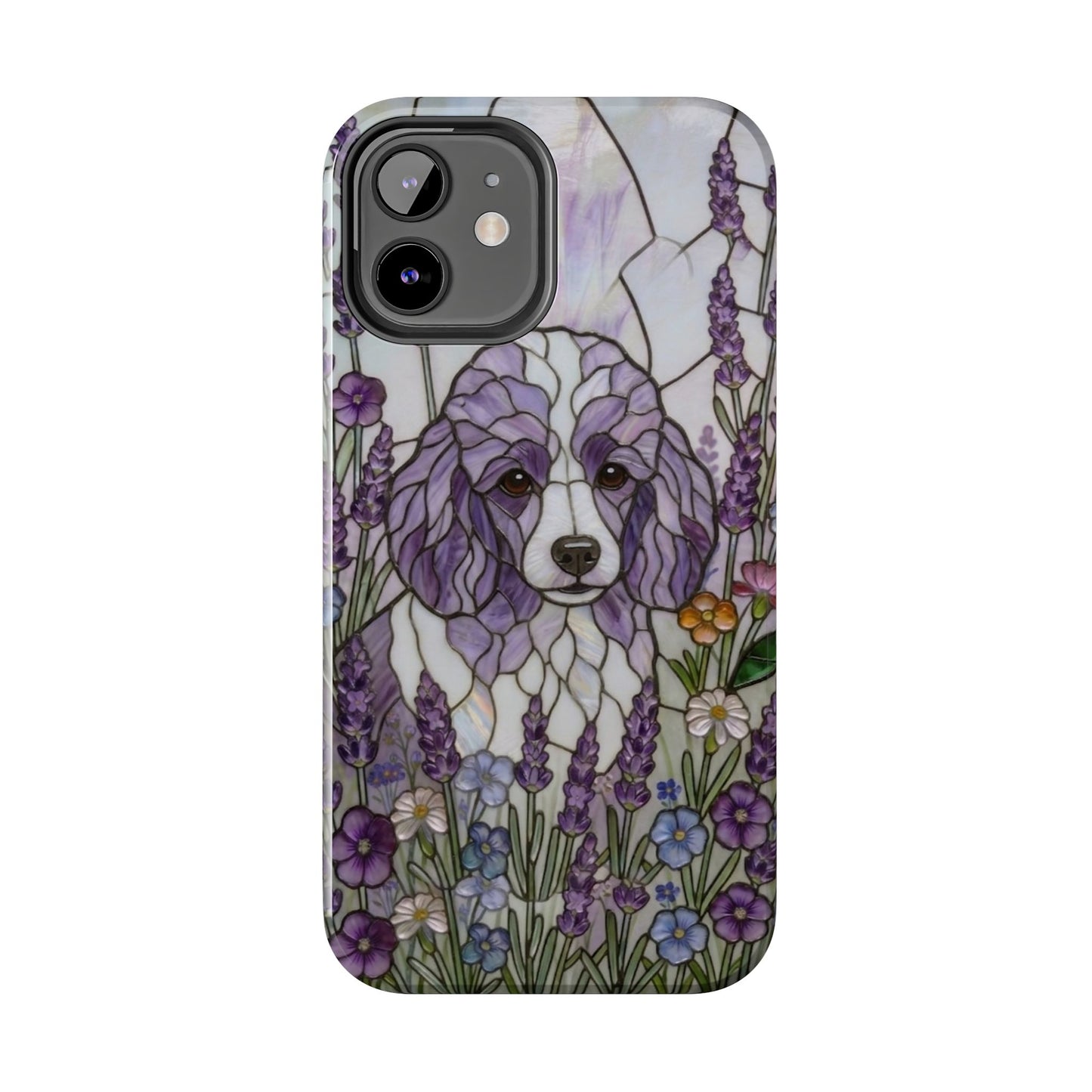 Toy Poodle Stained Glass Style Tough Case — Lavender Floral Theme