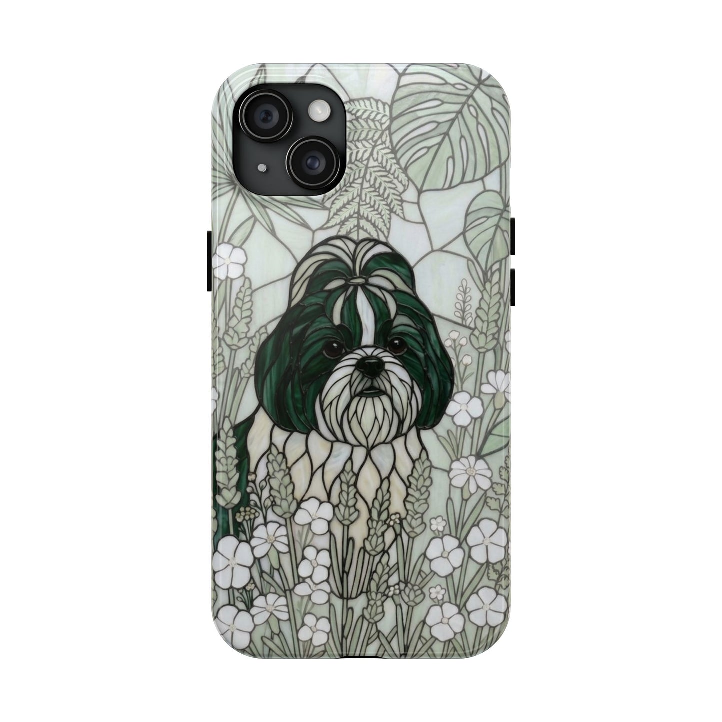 Shih Tzu Stained Glass Style Tough Case — Botanical Green Theme