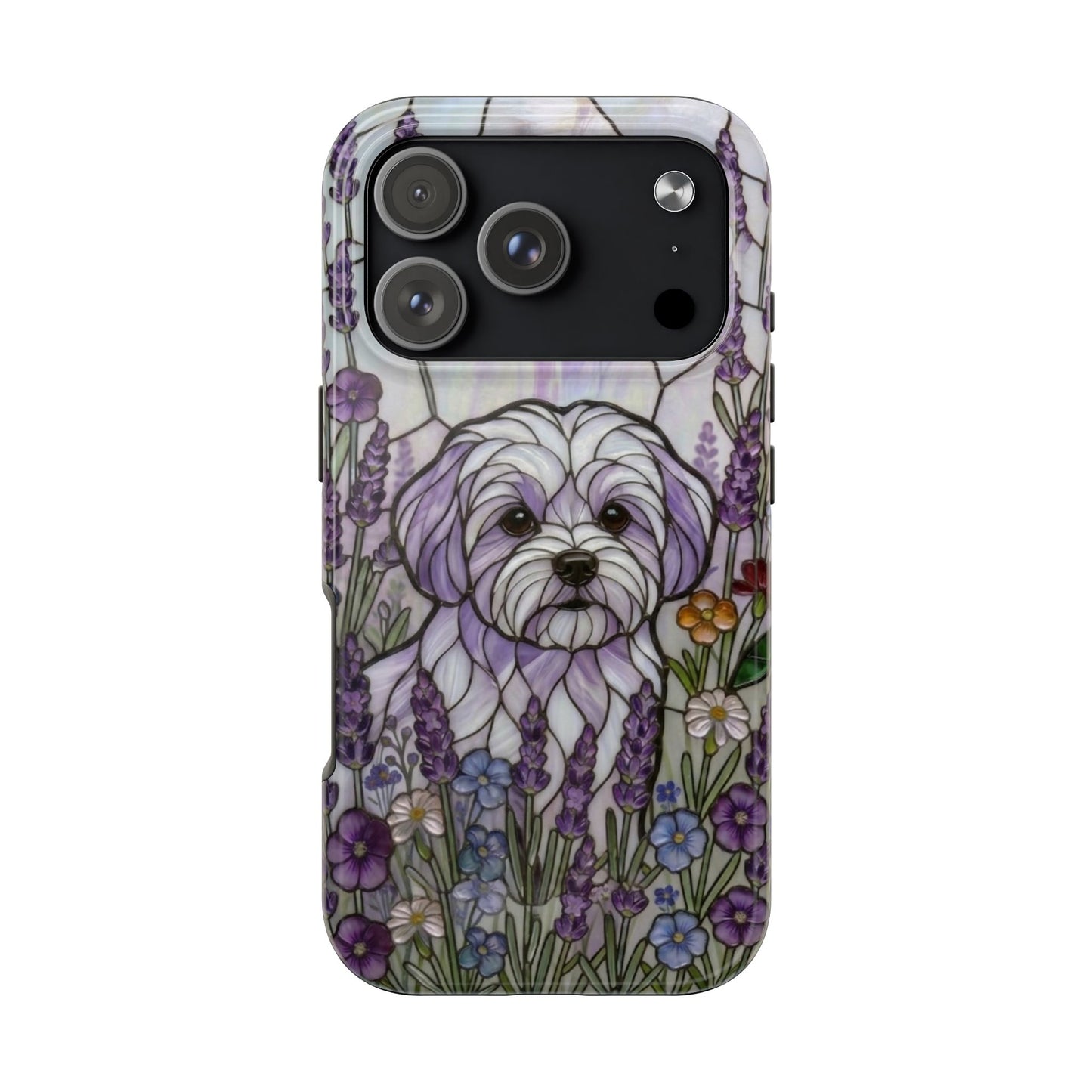 Maltese Stained Glass Style Tough Case — Lavender Floral Theme
