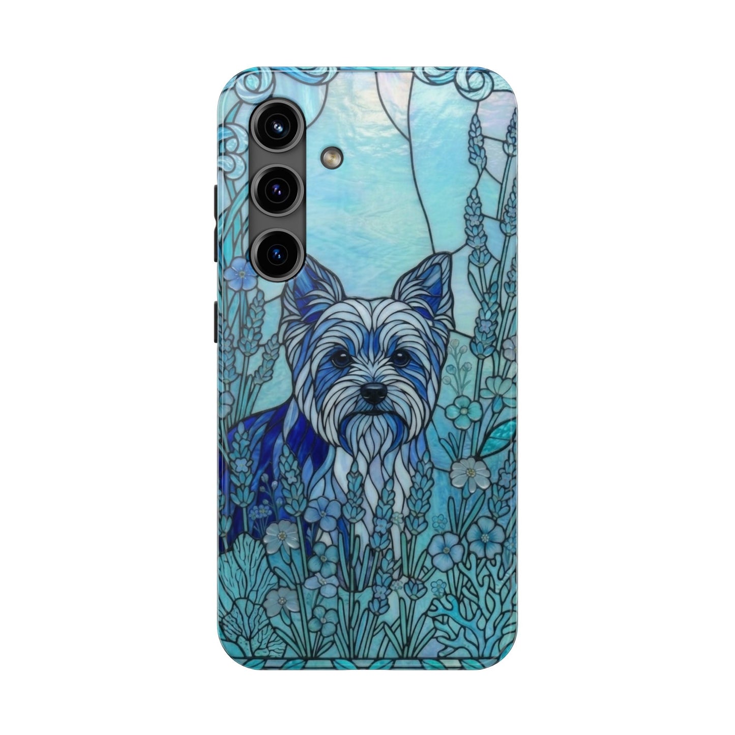 Yorkie Stained Glass Style Tough Case — Ocean Blue Theme