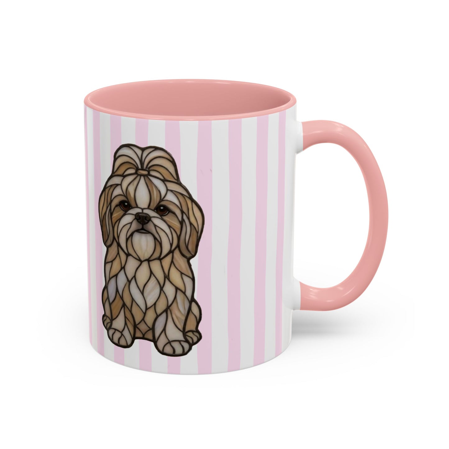 Cute Light Pink Striped Shi Tzu Ceramic Cup