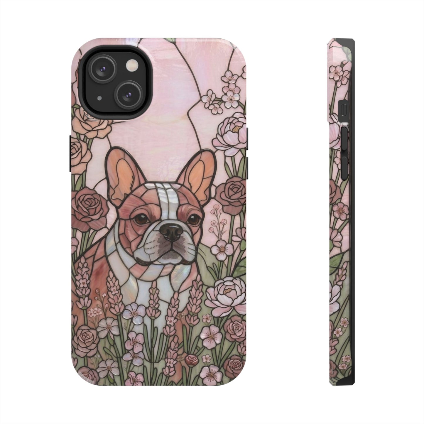 Frenchie Stained Glass Style Tough Case — Rose Garden Theme