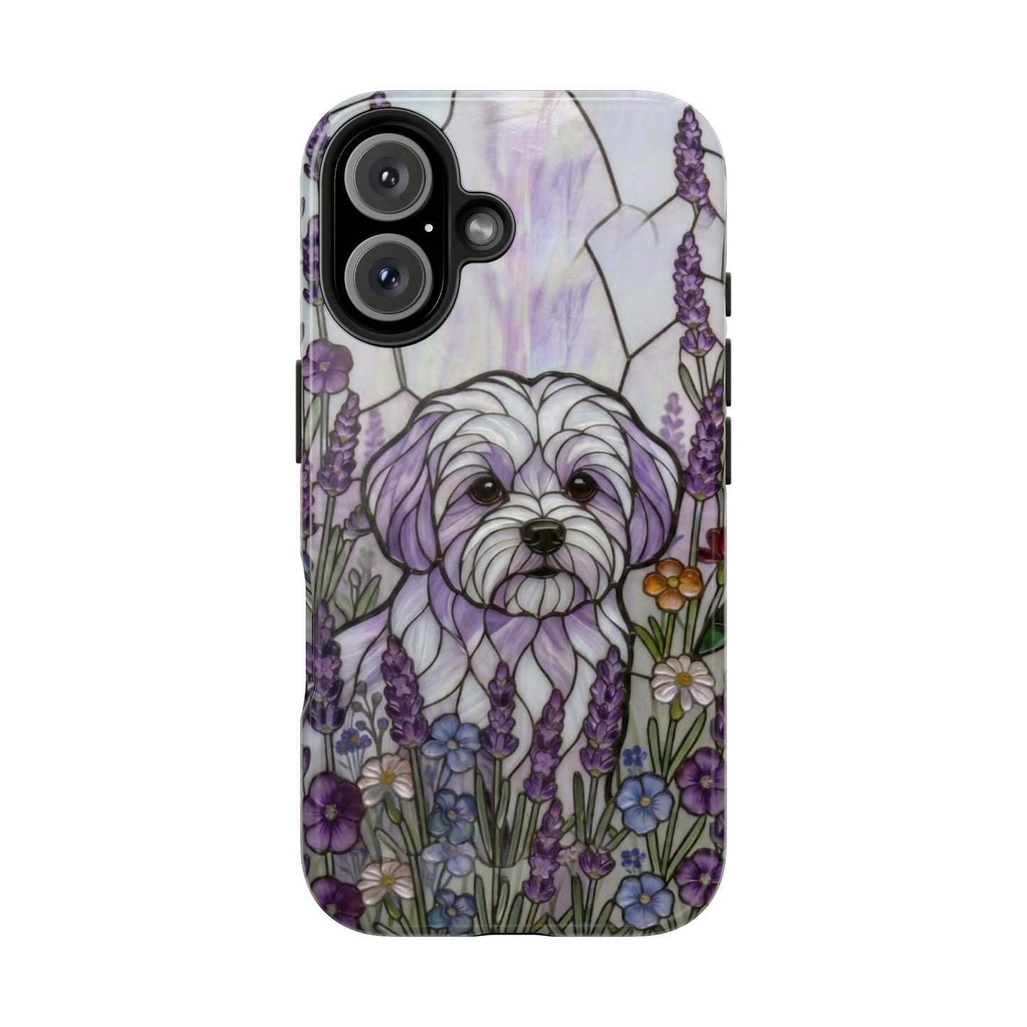 Maltese Stained Glass Style Tough Case — Lavender Floral Theme