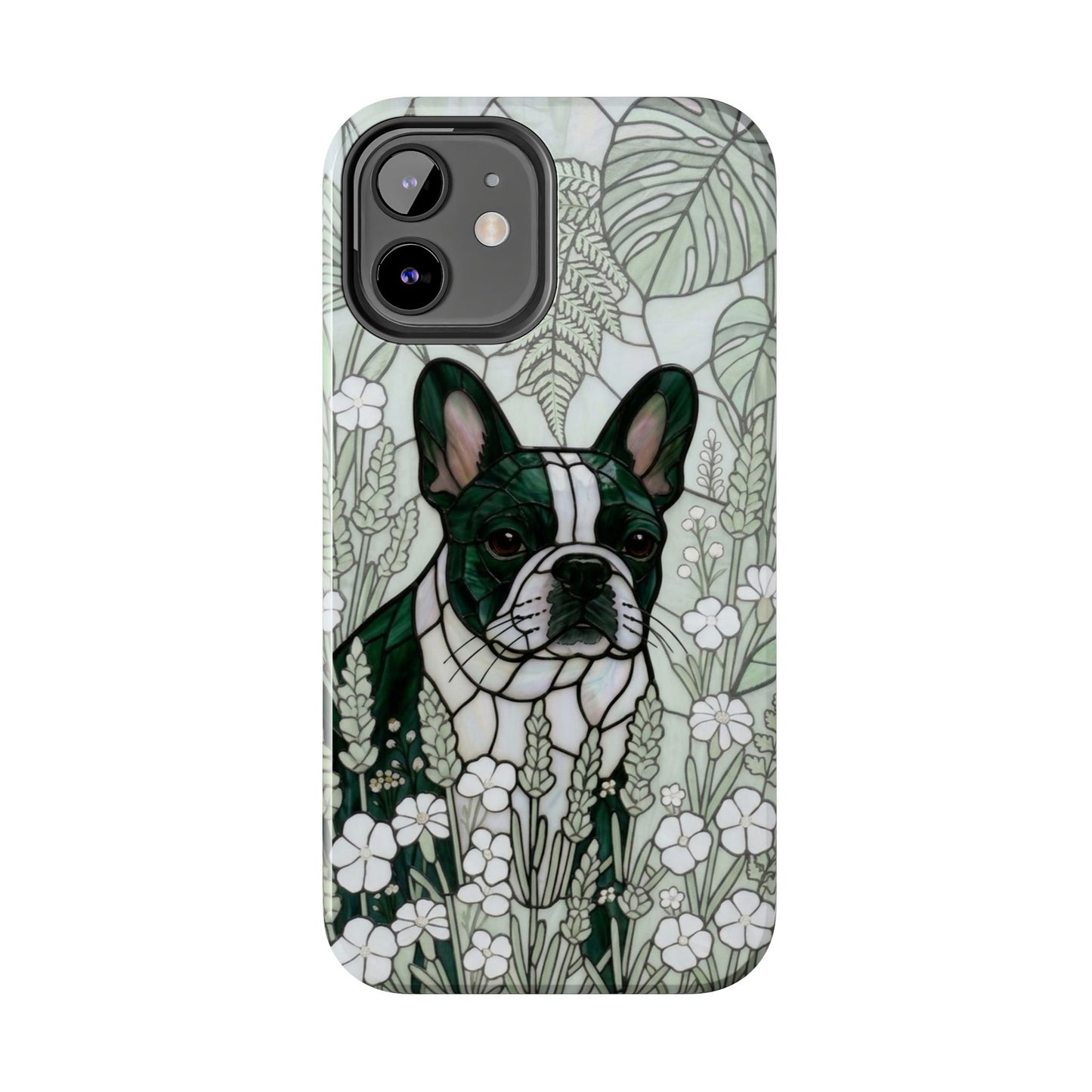Frenchie Stained Glass Style Tough Case — Botanical GreenTheme