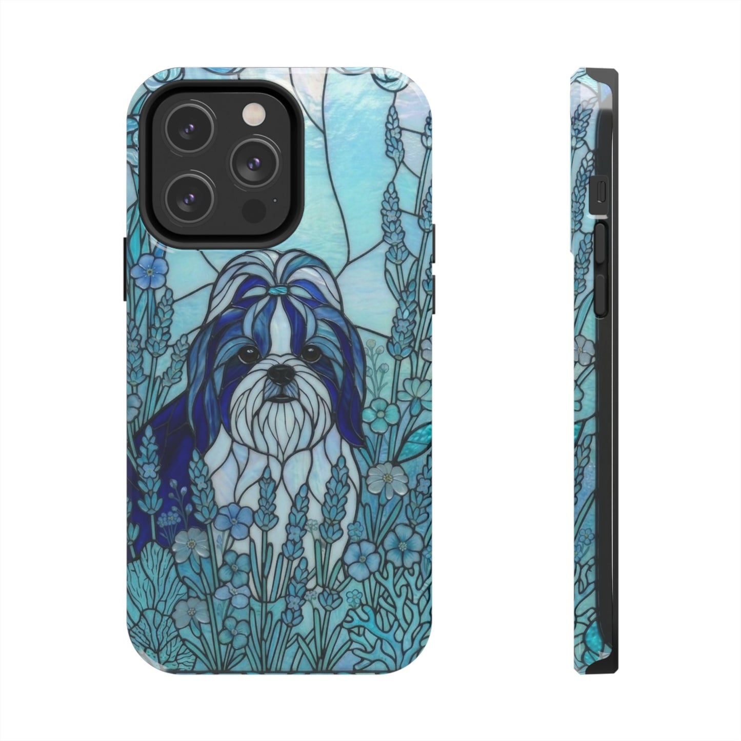 Shih Tzu Stained Glass Style Tough Case — Ocean Blue Theme