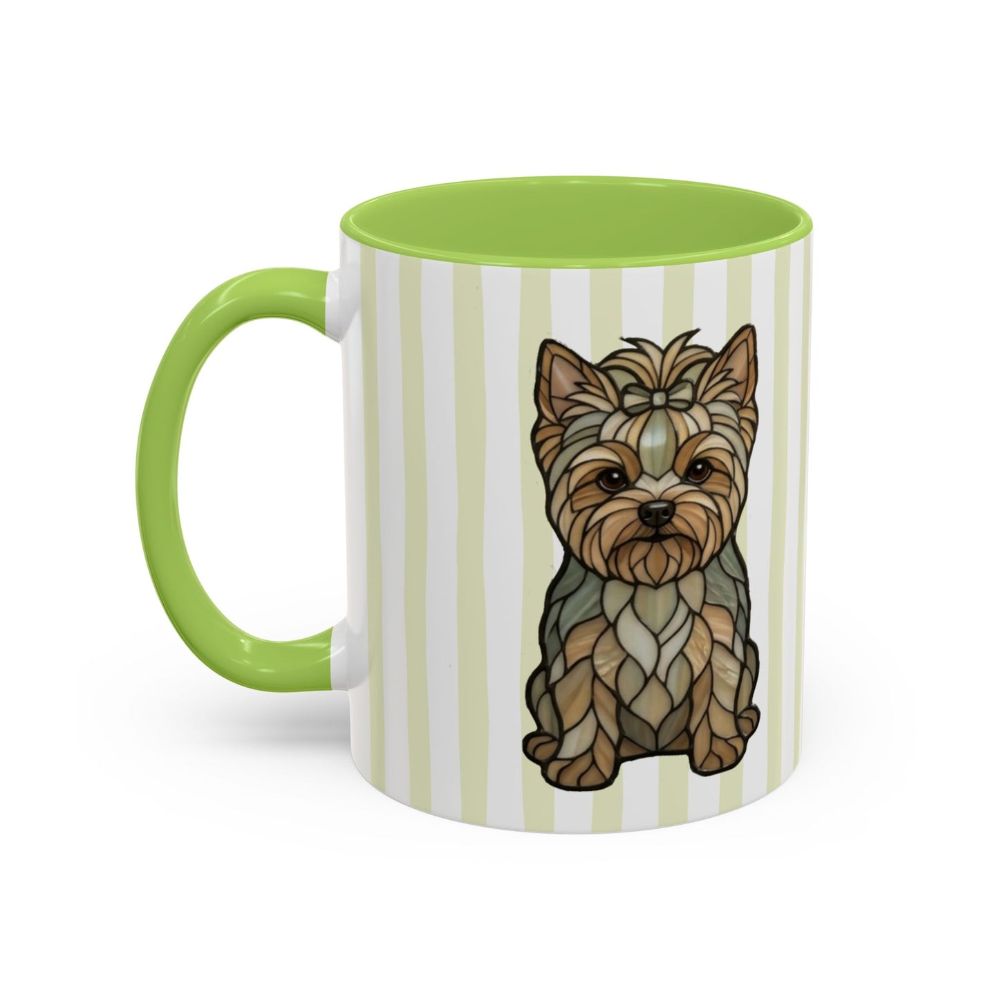 Cute Light Green Striped Yorkie Ceramic  Cup