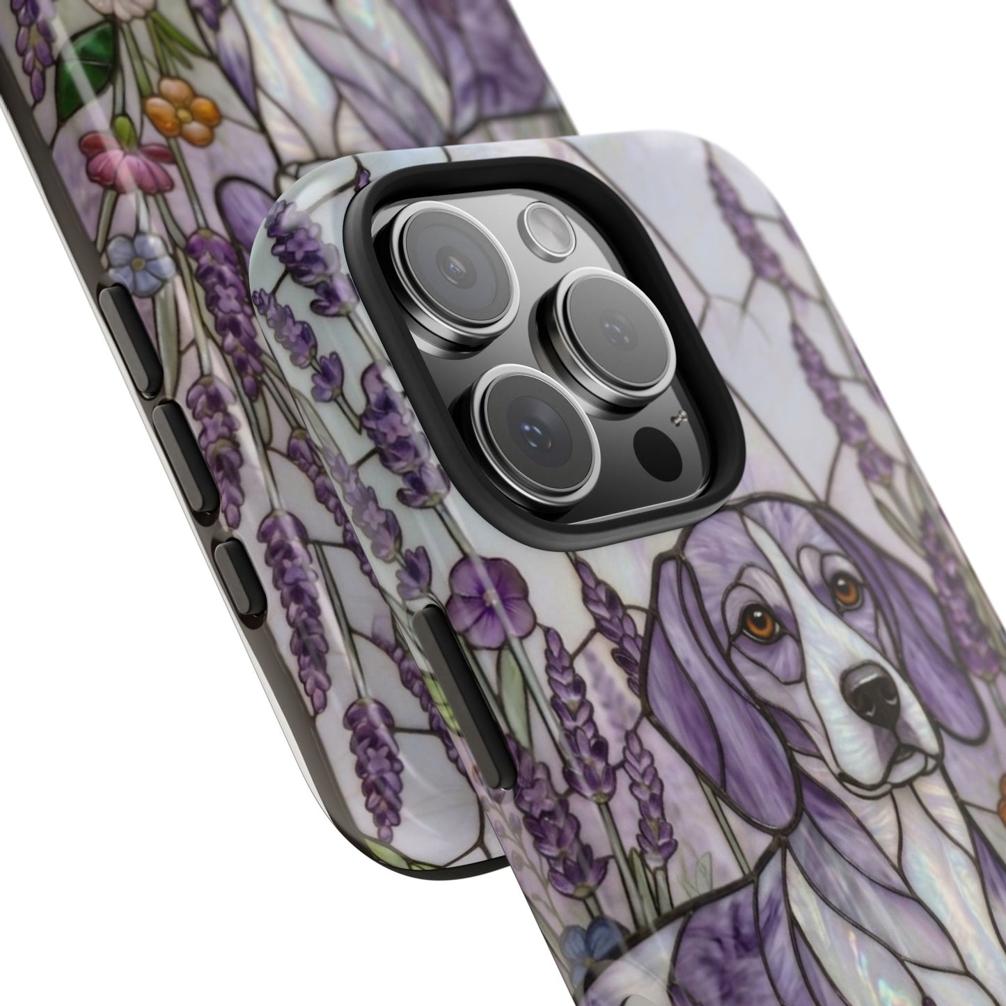 Beagle Stained Glass Style Tough Case — Lavender Floral Theme