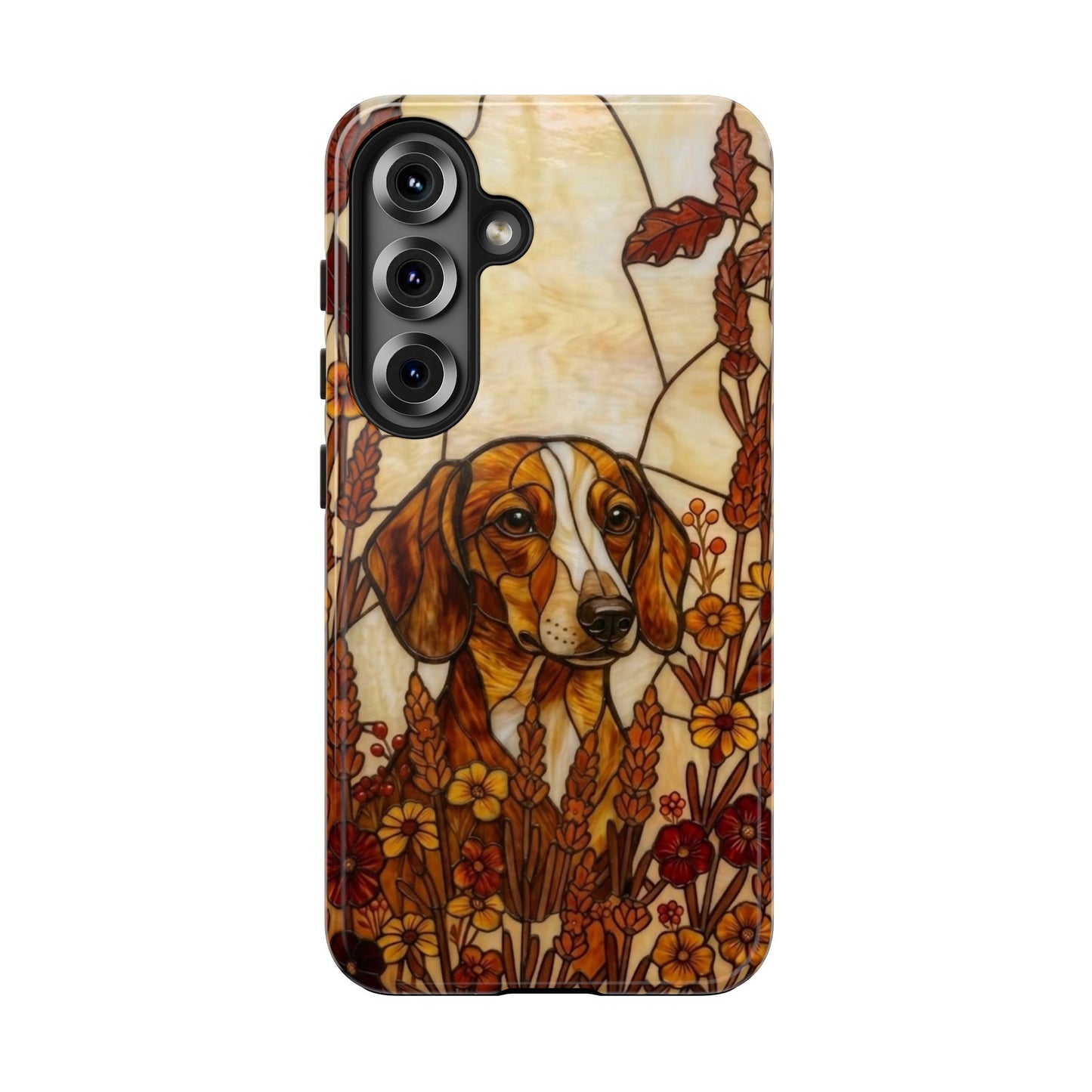 Dachshund Stained Glass Style Tough Case — Autumn Warmth Theme