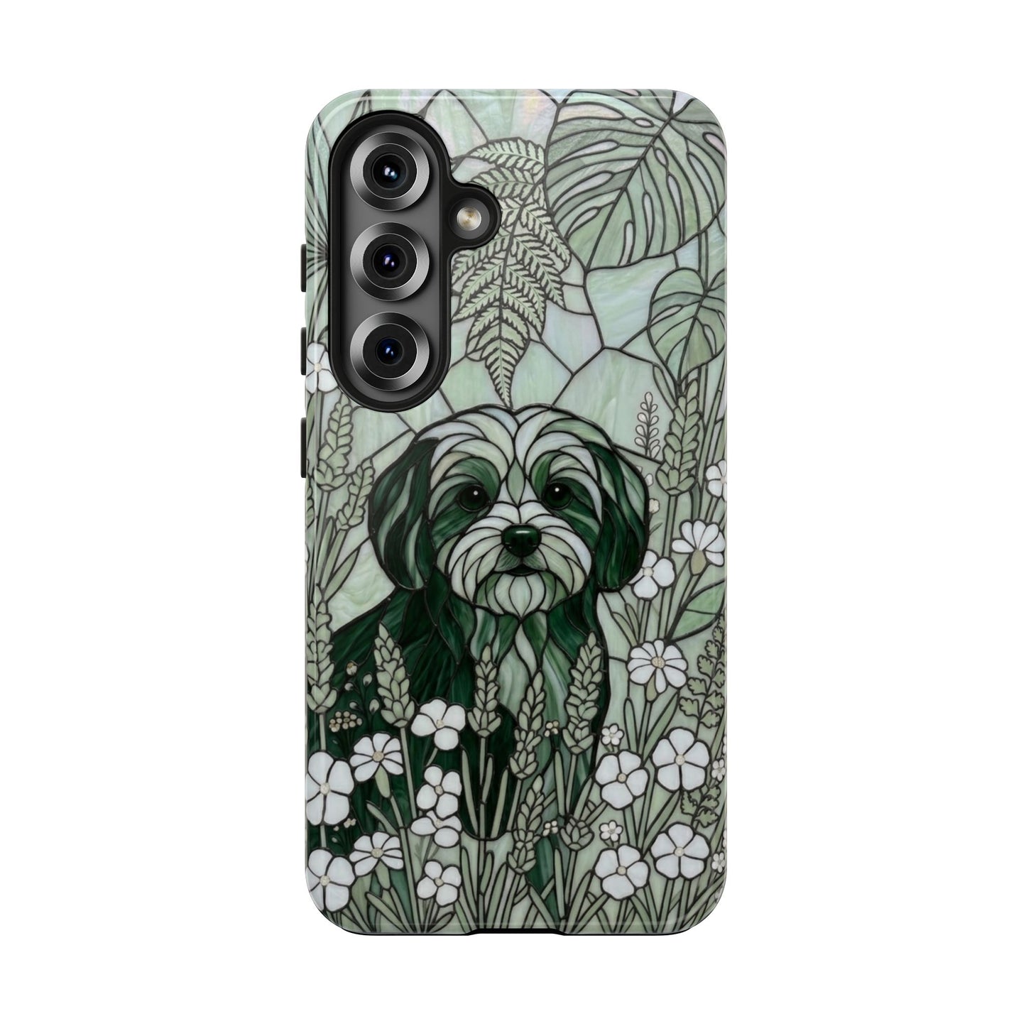 Maltese Stained Glass Style Tough Case — Botanical Green Theme
