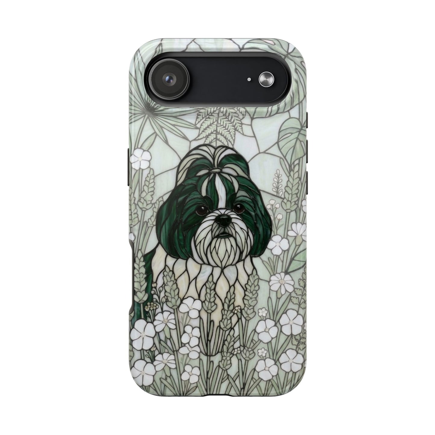 Shih Tzu Stained Glass Style Tough Case — Botanical Green Theme