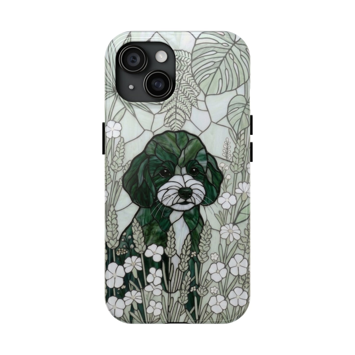 Toy Poodle Stained Glass Style Tough Case — Botanical Green Theme