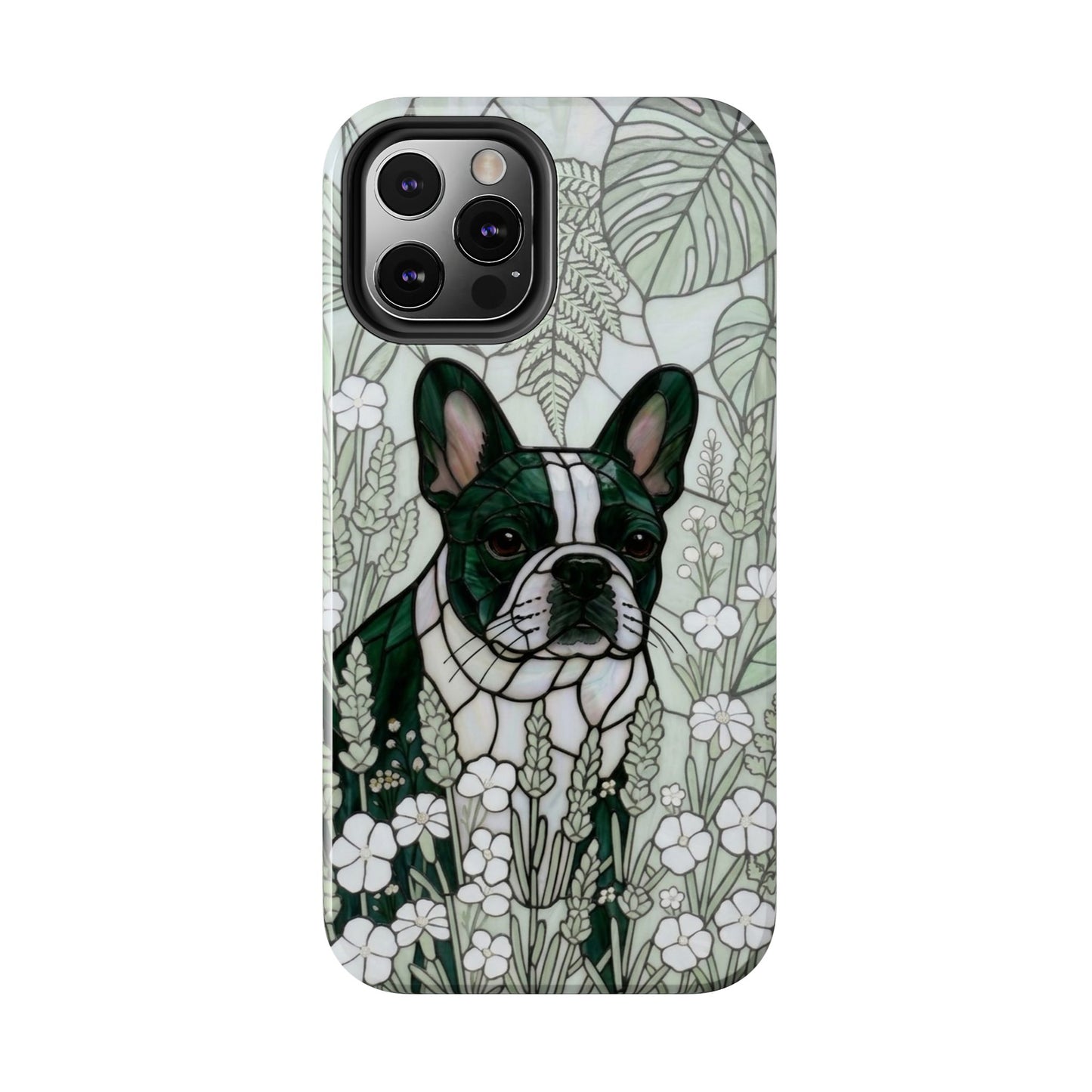 Frenchie Stained Glass Style Tough Case — Botanical GreenTheme