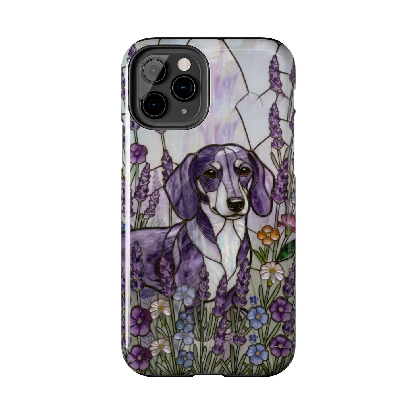 Dachshund Stained Glass Style Tough Case — Lavender Floral Theme