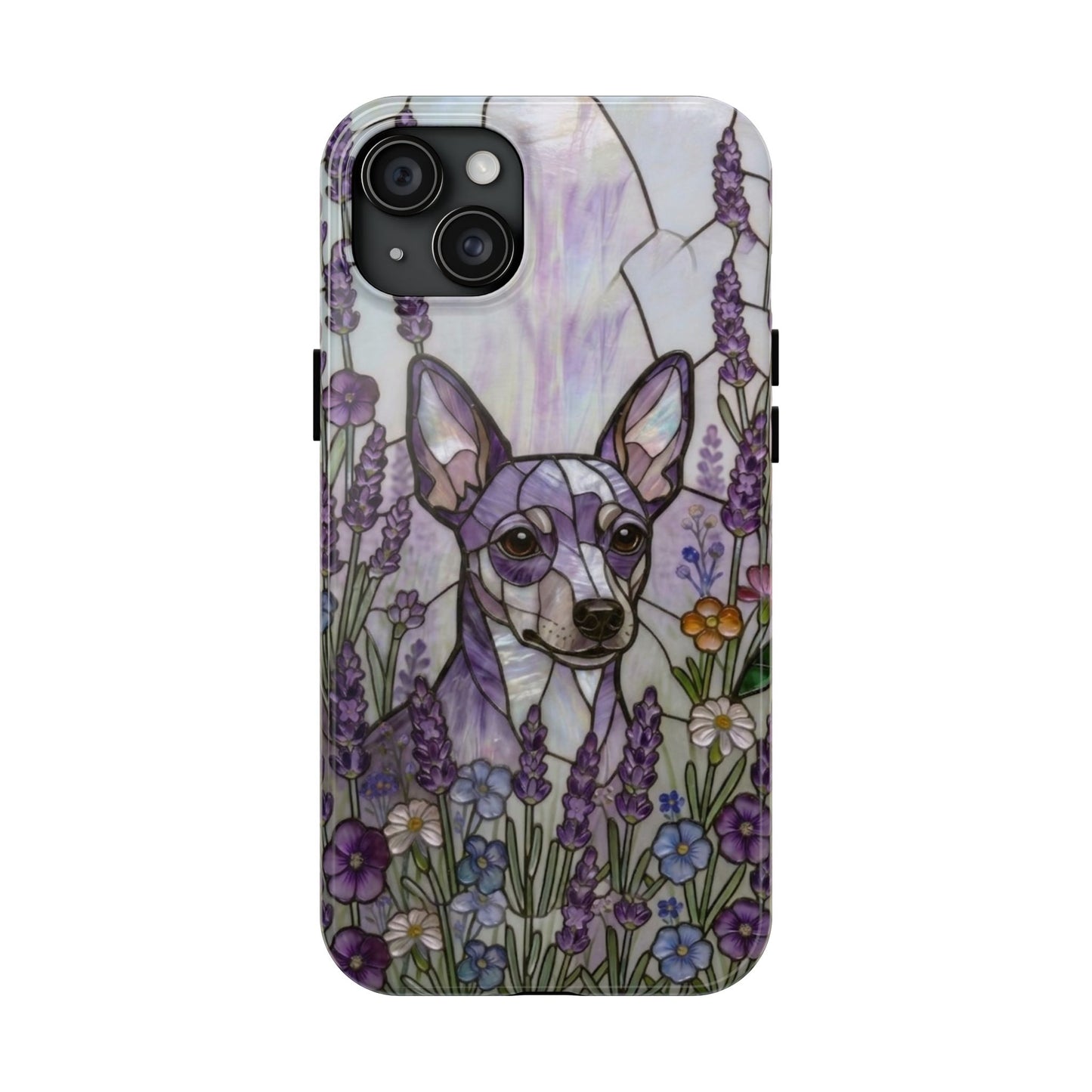 Mini Pinscher Stained Glass Style Tough Case — Lavender Floral Theme