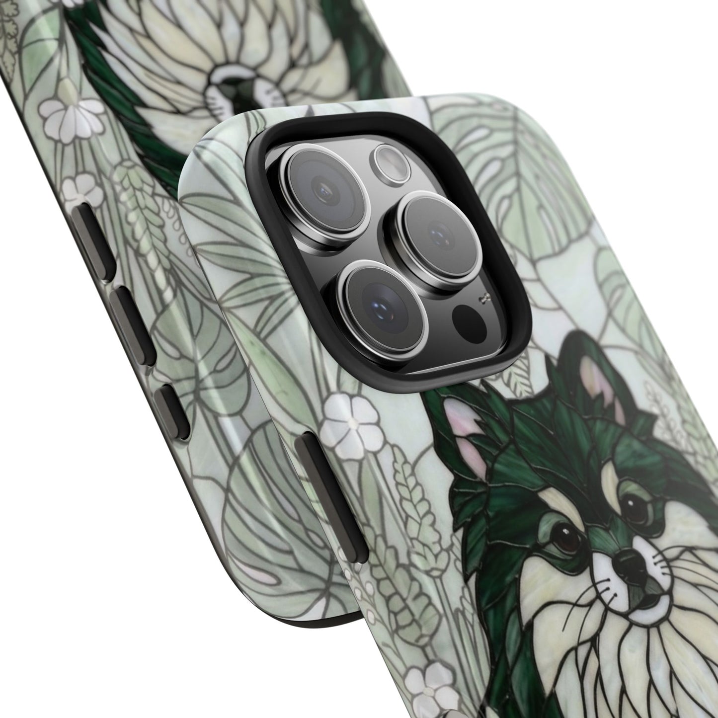 Pomeranian Stained Glass Style Tough Case — Botanical Green Theme