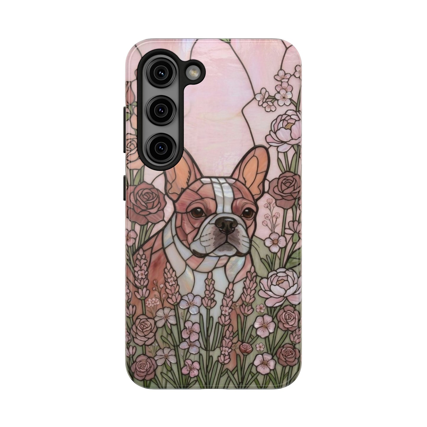 Frenchie Stained Glass Style Tough Case — Rose Garden Theme
