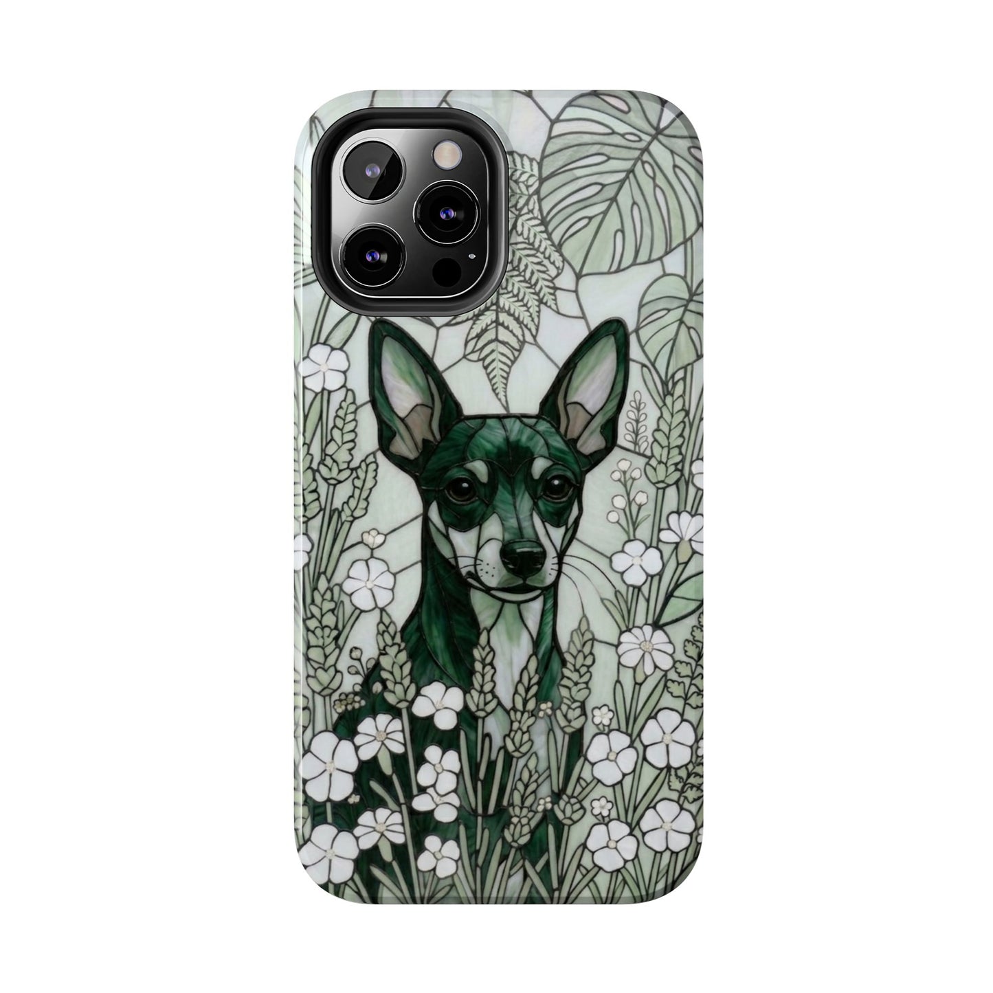 Mini Pinscher Stained Glass Style Tough Case — Botanical Green Theme