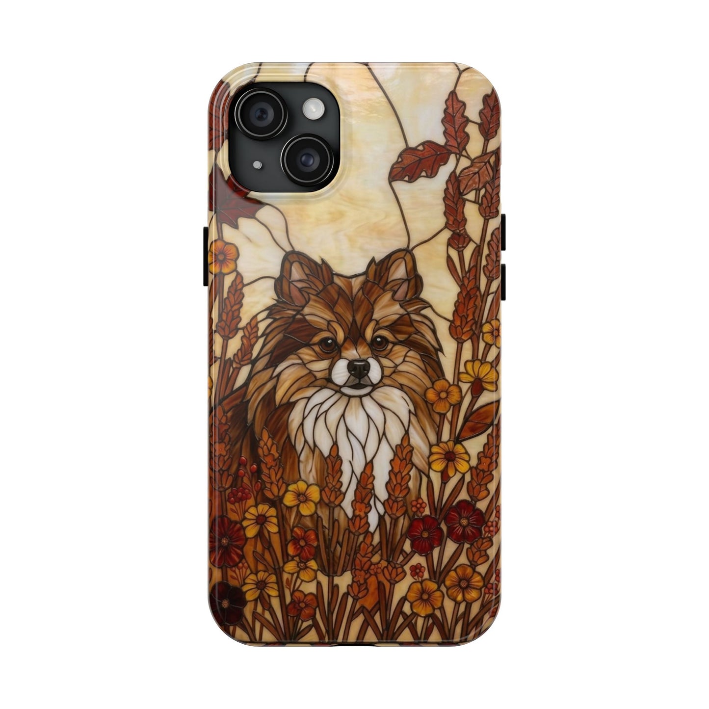 Pomeranian Stained Glass Style Tough Case — Autumn Warmth Theme