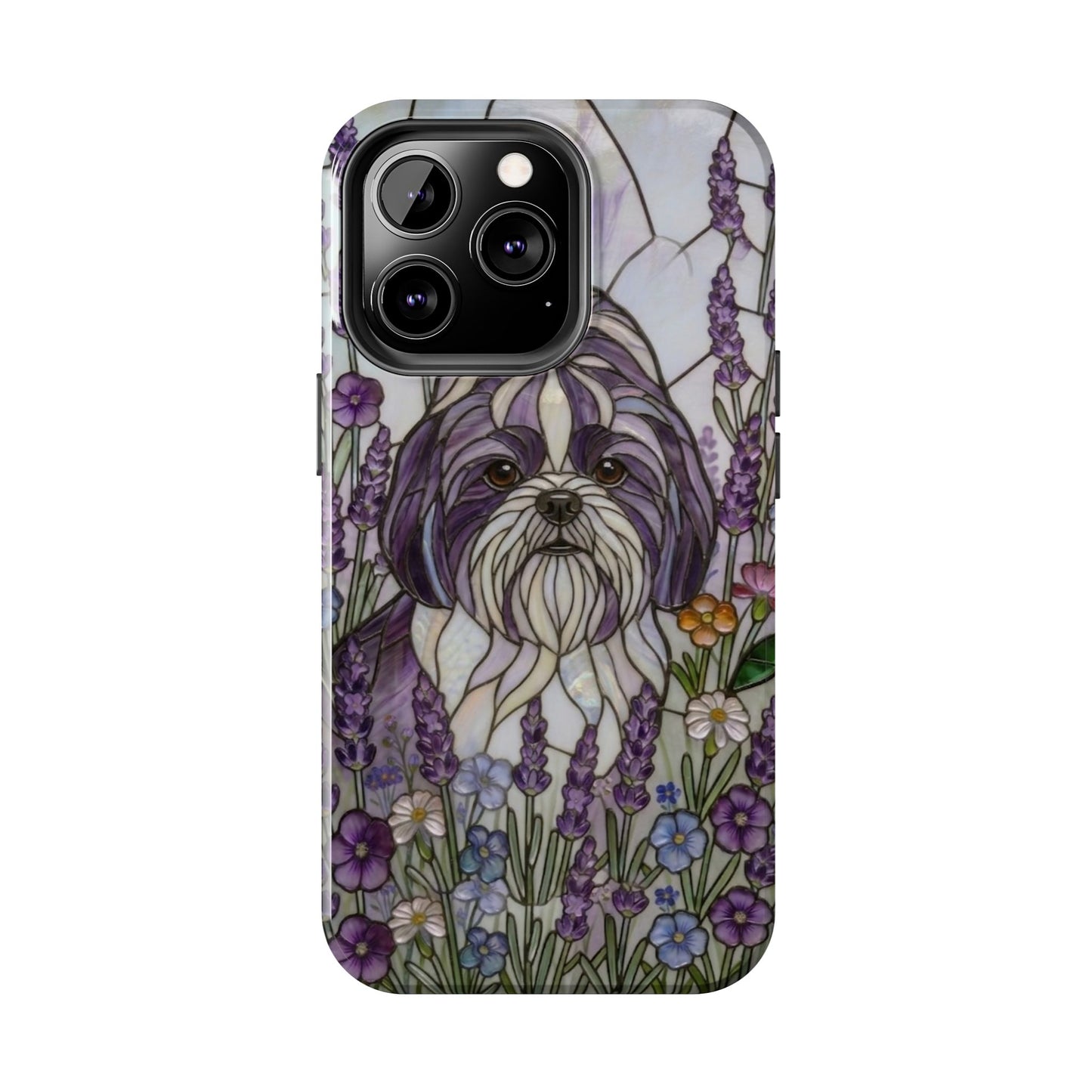 Shih Tzu Stained Glass Style Tough Case — Lavender Floral Theme