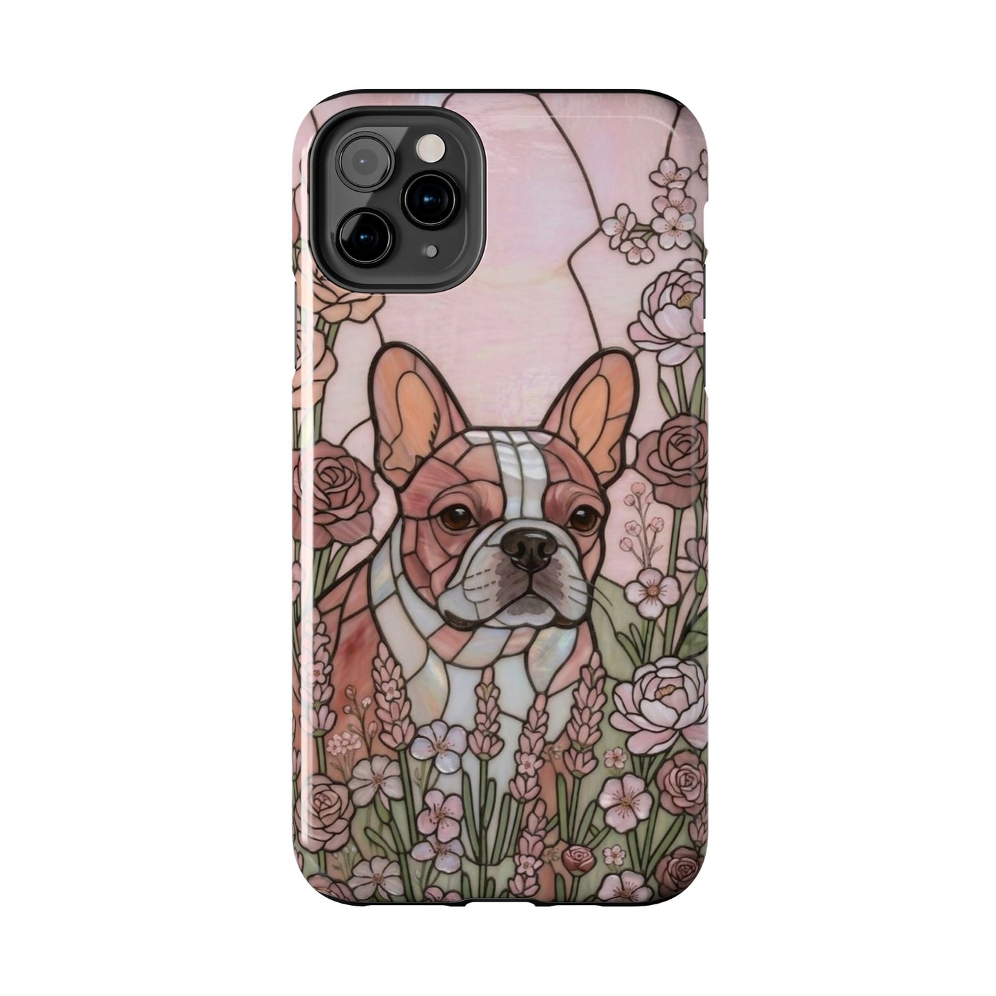 Frenchie Stained Glass Style Tough Case — Rose Garden Theme