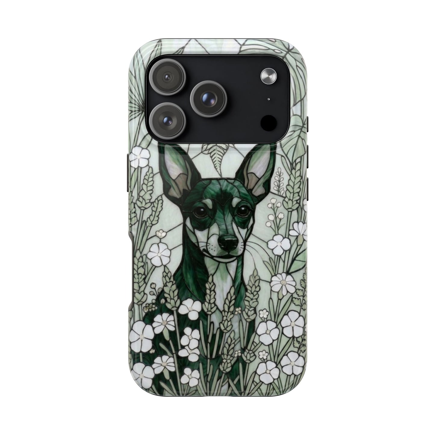 Mini Pinscher Stained Glass Style Tough Case — Botanical Green Theme