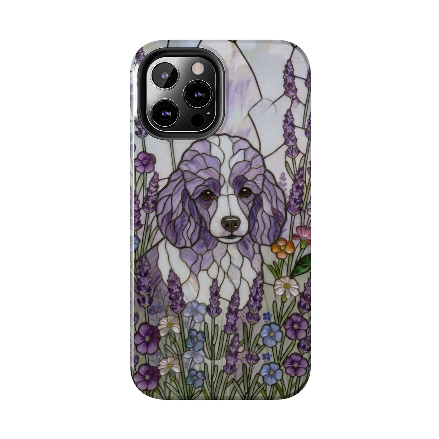 Toy Poodle Stained Glass Style Tough Case — Lavender Floral Theme