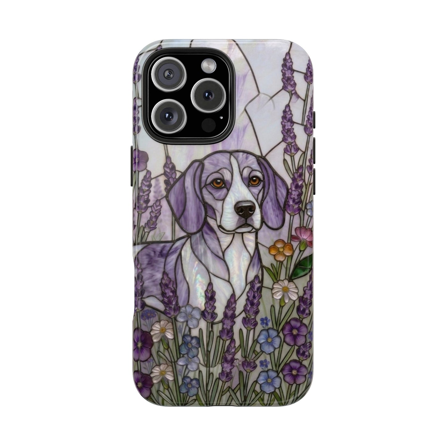 Beagle Stained Glass Style Tough Case — Lavender Floral Theme