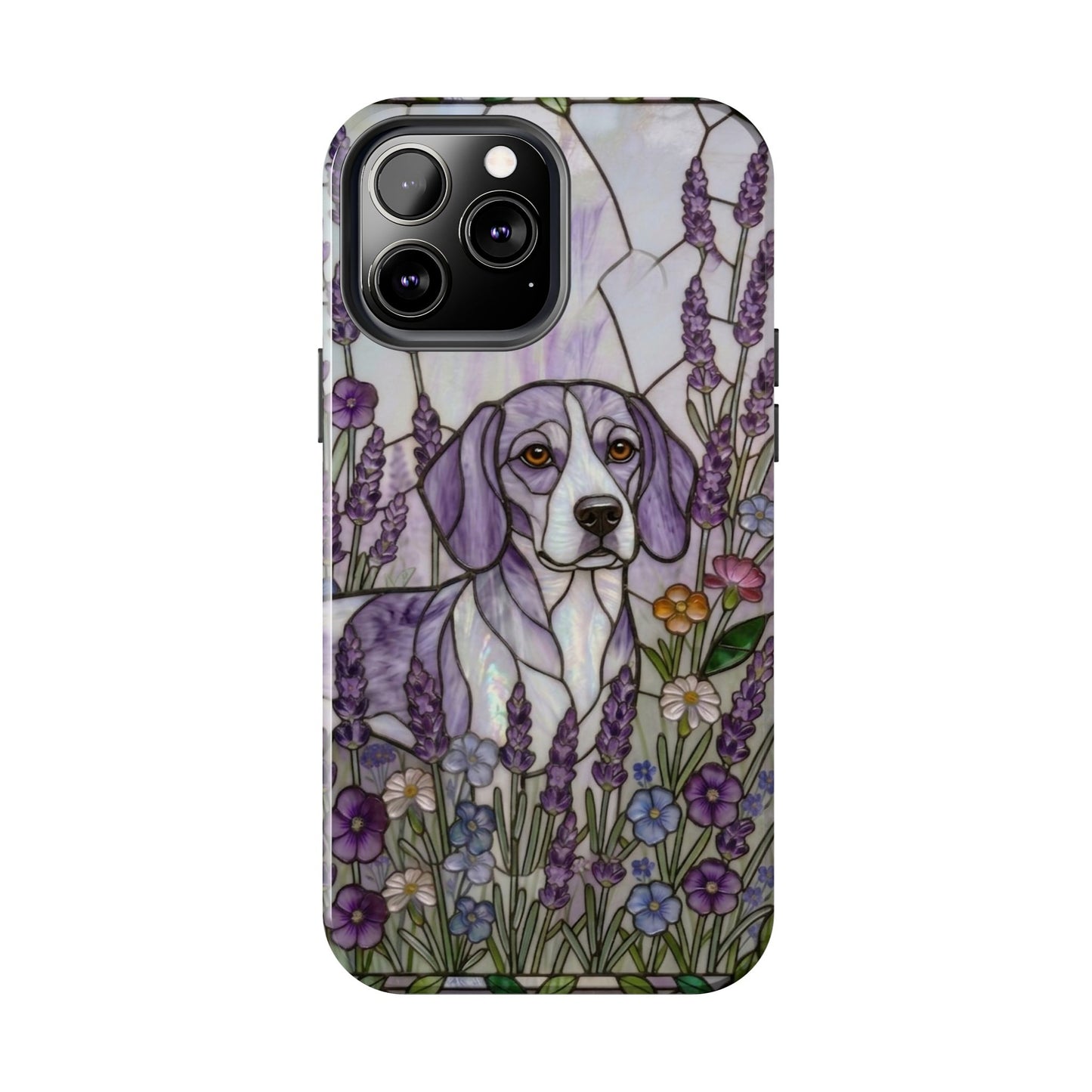 Beagle Stained Glass Style Tough Case — Lavender Floral Theme