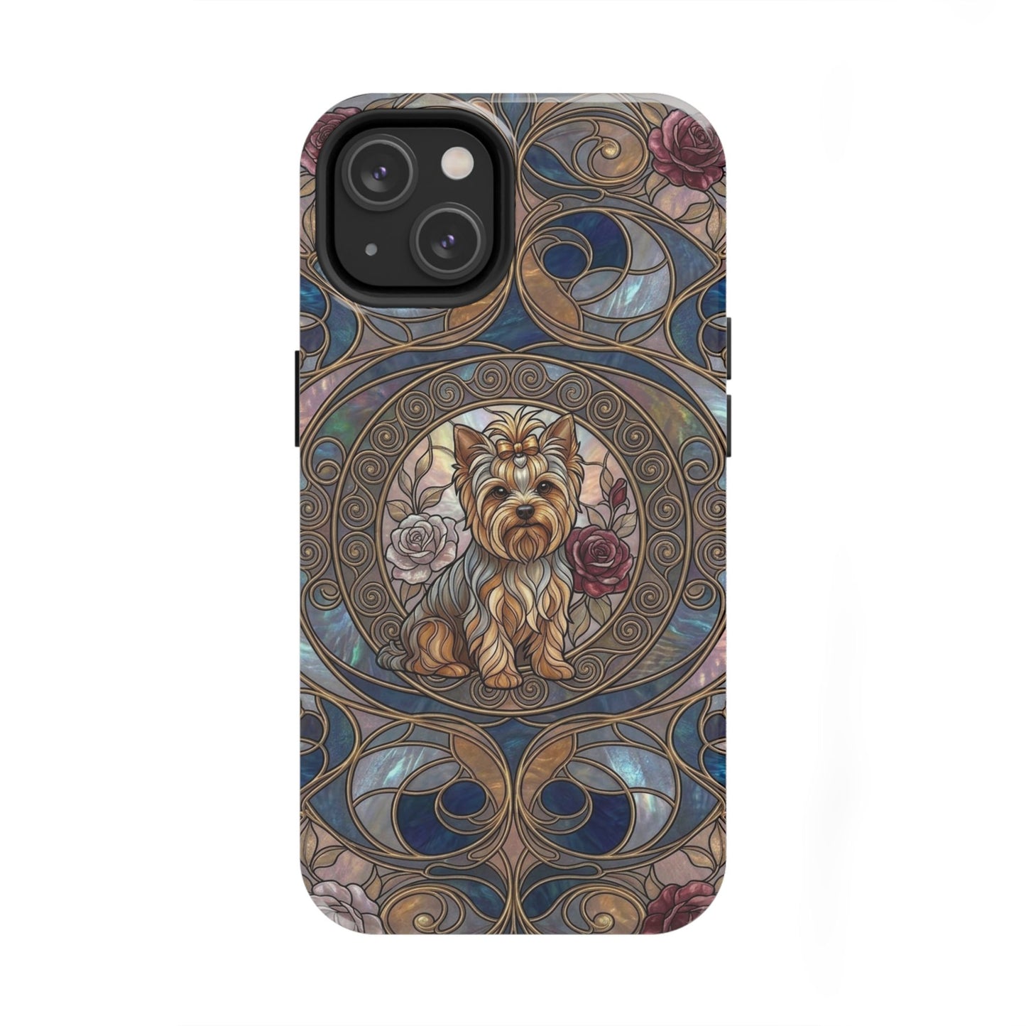 Yorkie Stained Glass Style Midnight Rose Tough Phone Case