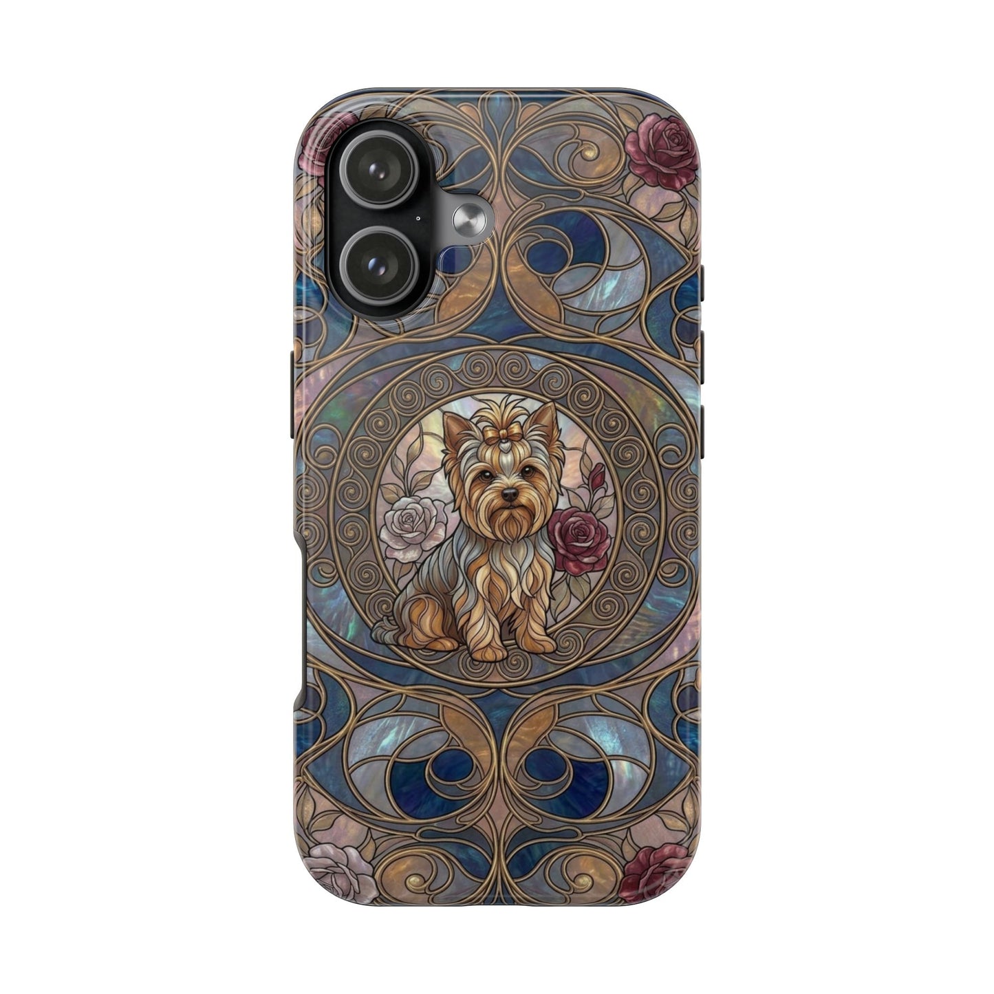 Yorkie Stained Glass Style Midnight Rose Tough Phone Case