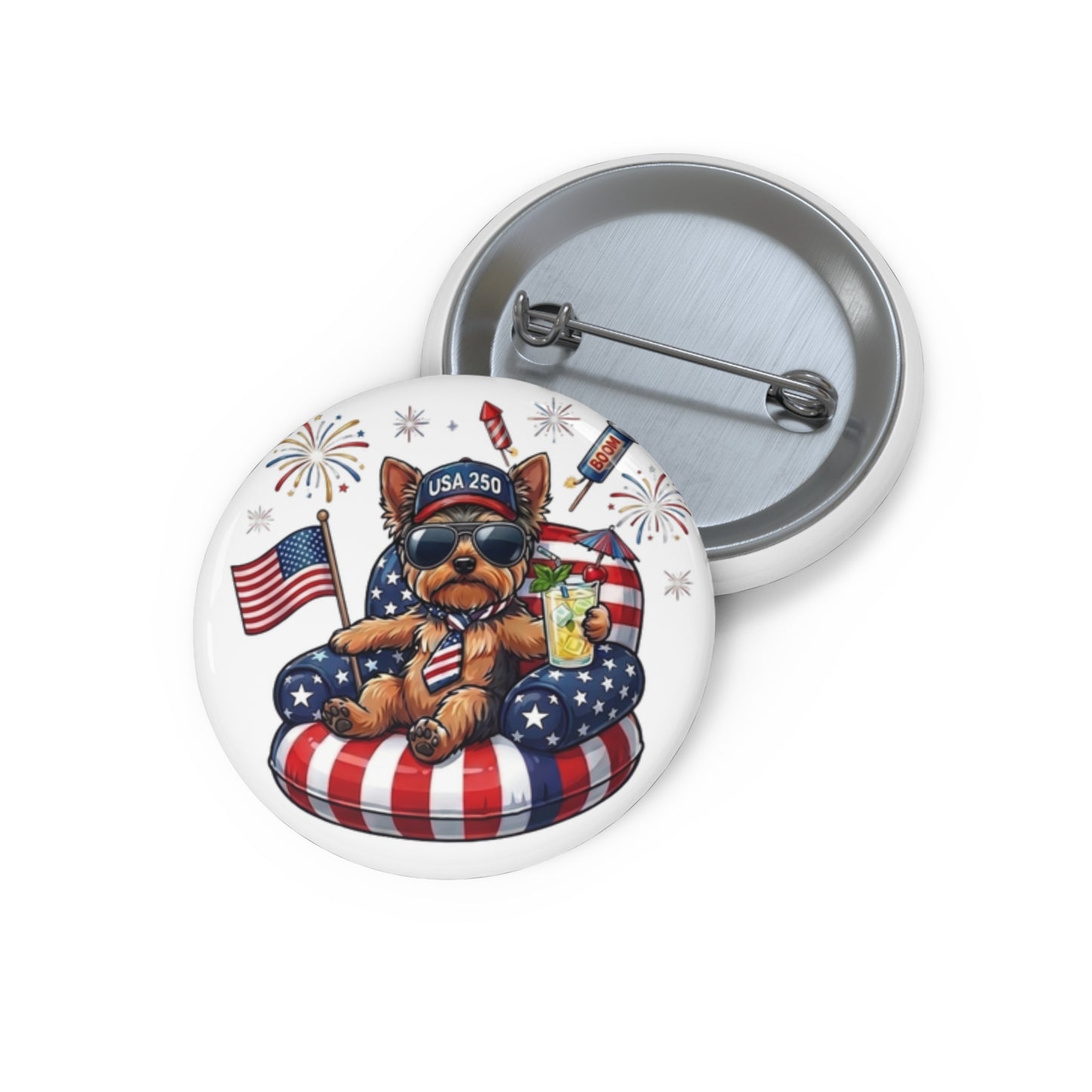 Button badge with a bear design celebrating USA 2020 on a white background