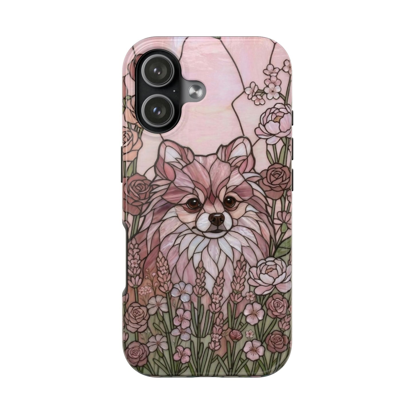 Pomeranian Stained Glass Style Tough Case — Rose Garden Theme