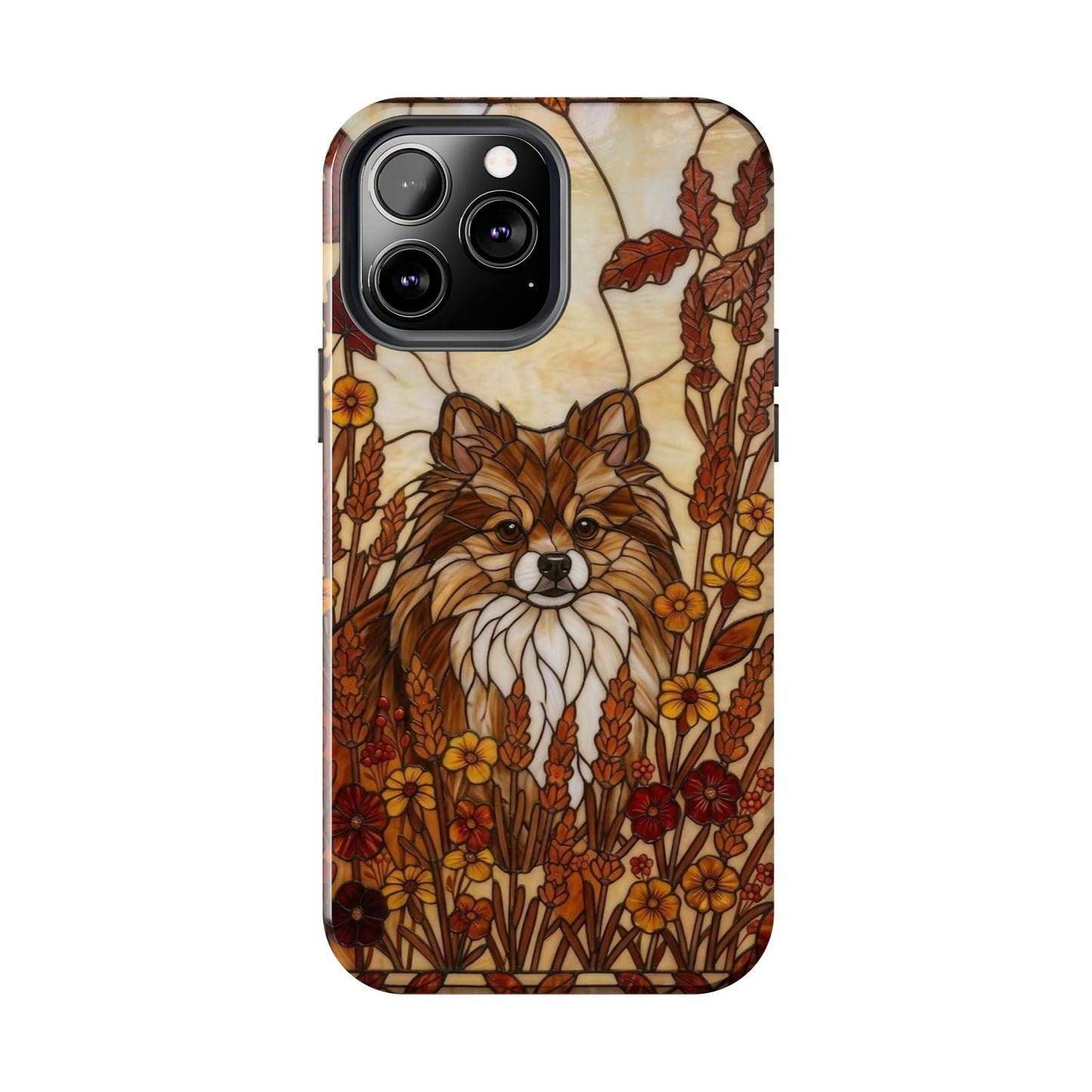 Pomeranian Stained Glass Style Tough Case — Autumn Warmth Theme