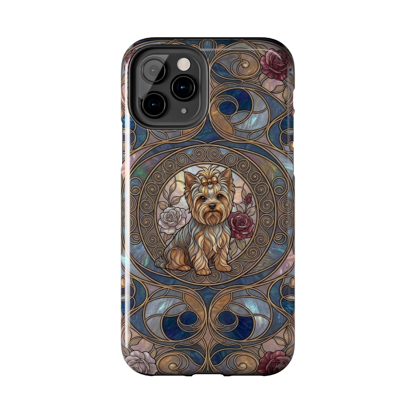 Yorkie Stained Glass Style Midnight Rose Tough Phone Case