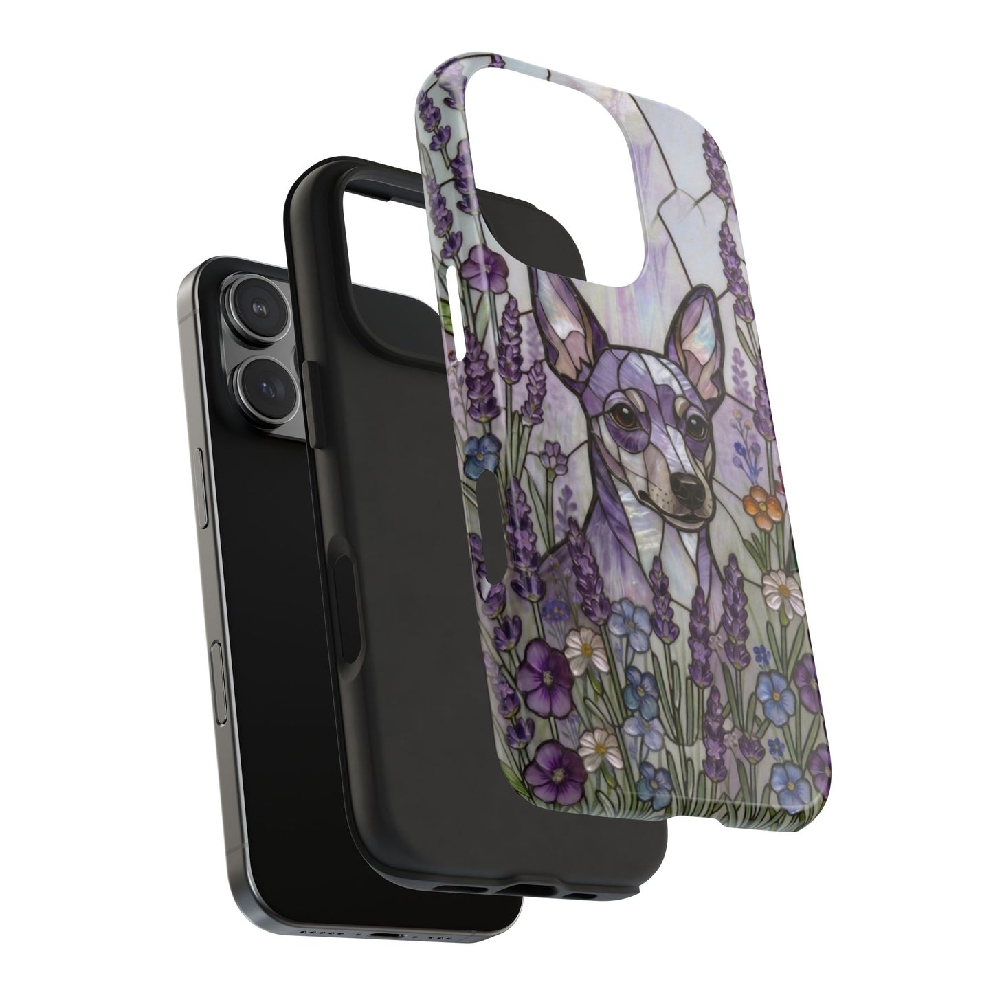 Mini Pinscher Stained Glass Style Tough Case — Lavender Floral Theme