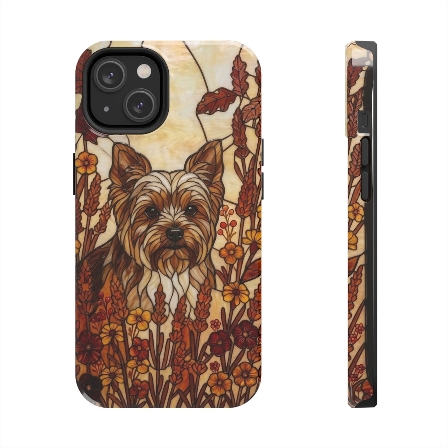 Yorkie Stained Glass Style Tough Case — Autumn Warmth Theme