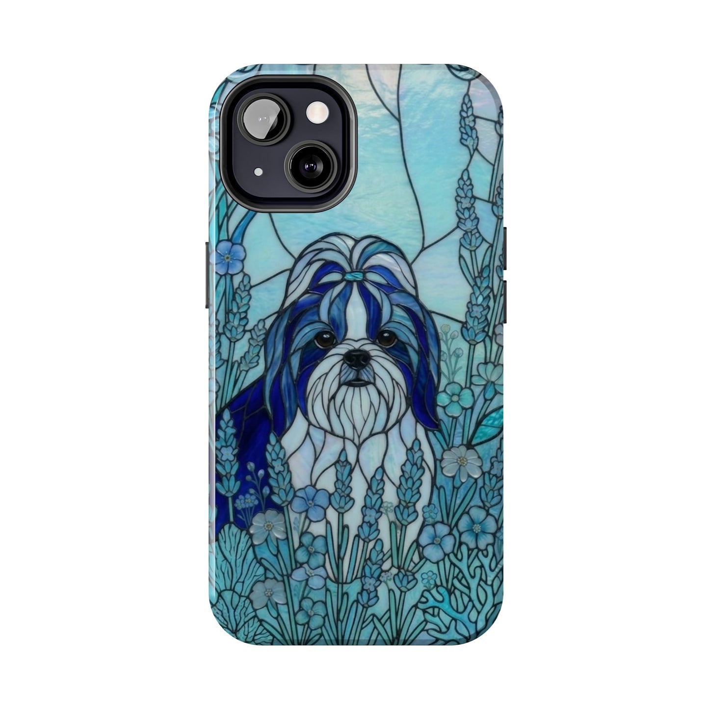 Shih Tzu Stained Glass Style Tough Case — Ocean Blue Theme