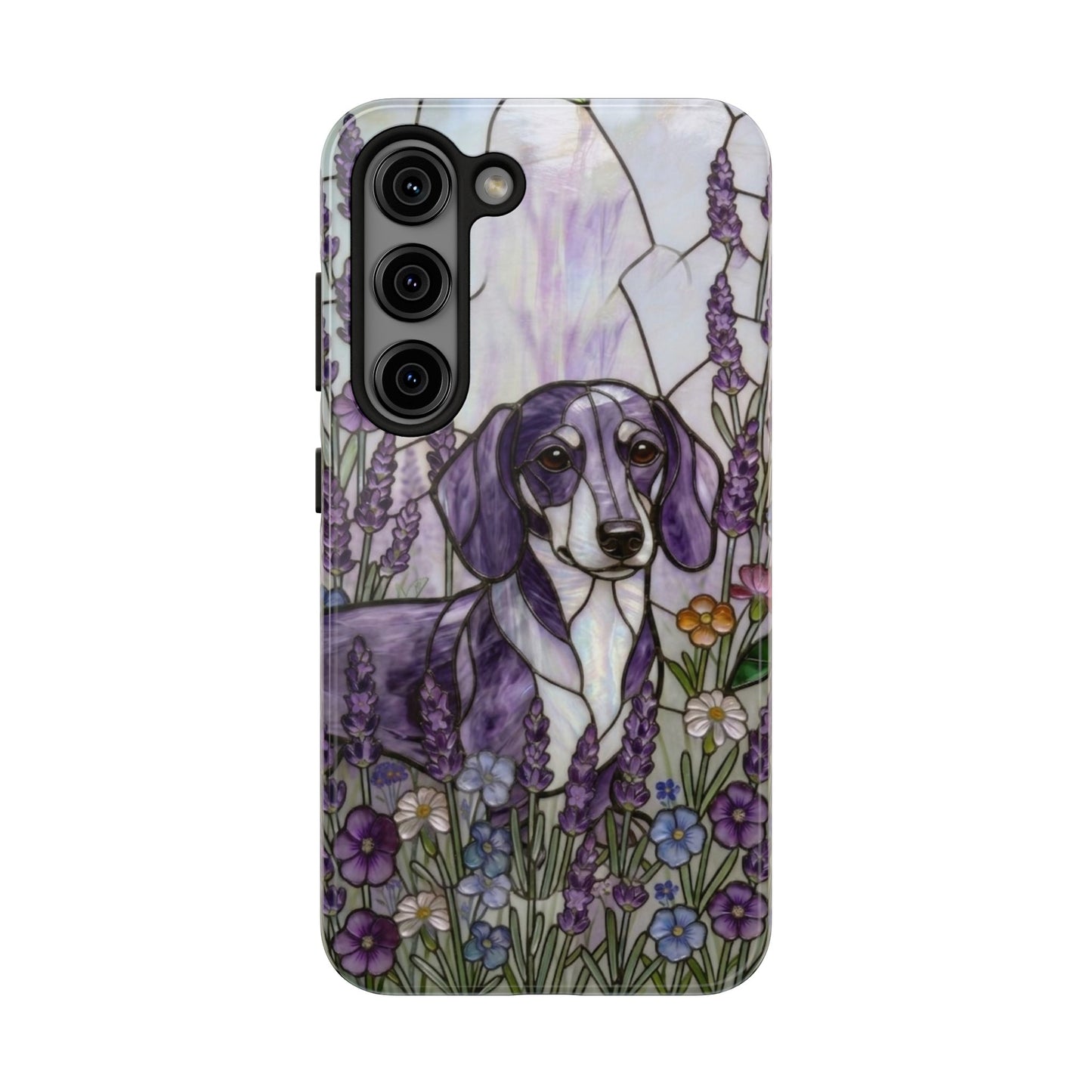Dachshund Stained Glass Style Tough Case — Lavender Floral Theme