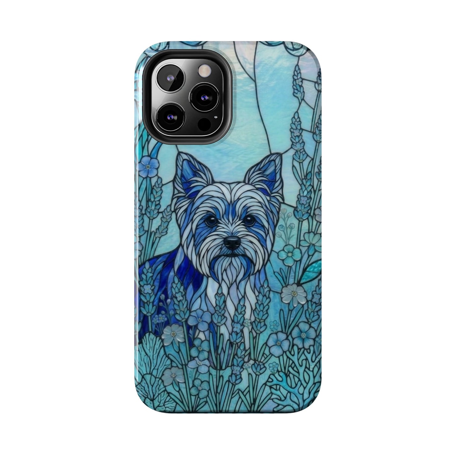 Yorkie Stained Glass Style Tough Case — Ocean Blue Theme