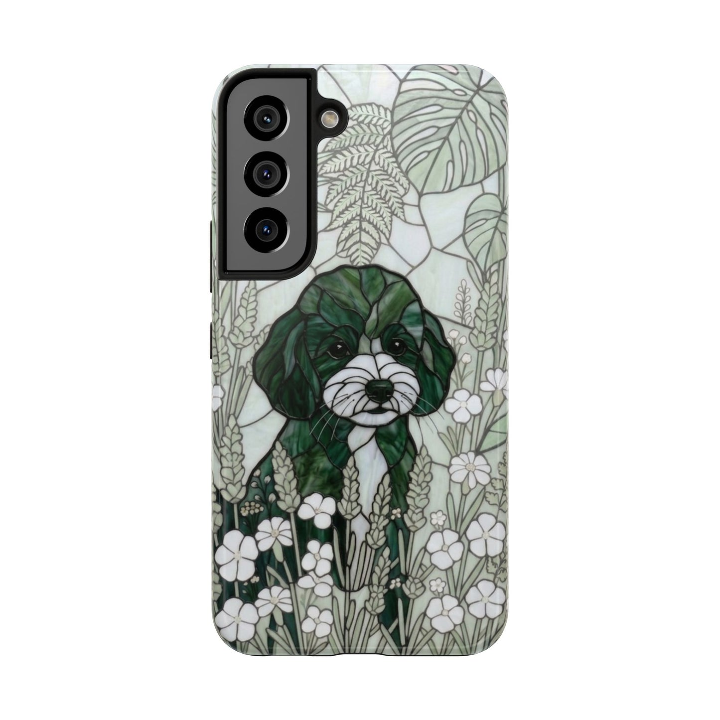 Toy Poodle Stained Glass Style Tough Case — Botanical Green Theme