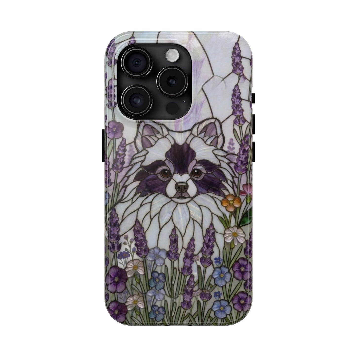 Pomeranian Stained Glass Style Tough Case — Lavender Floral Theme
