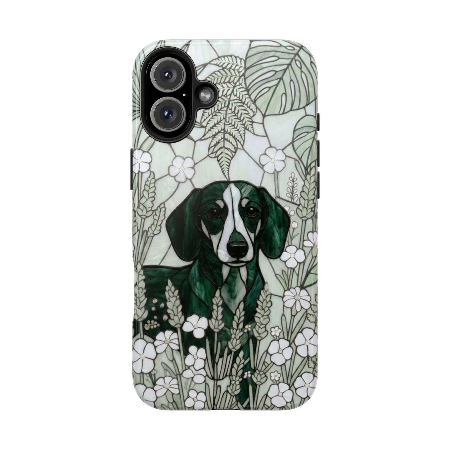 Dachshund Stained Glass Style Tough Case — Botanical Green Theme